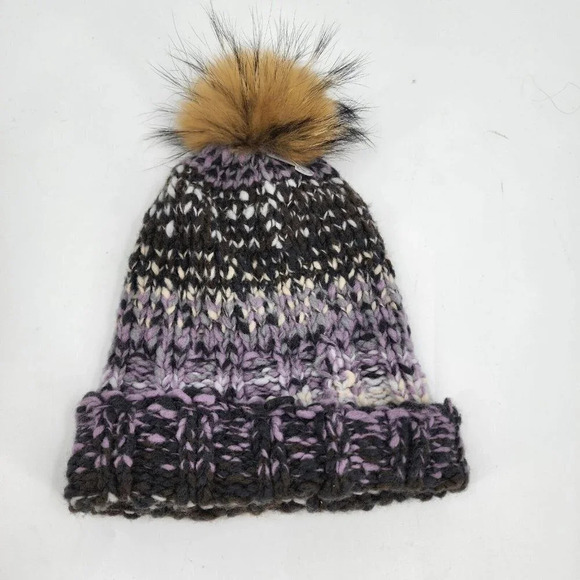 FRYE Chunky Degrade Faux‎ Fur Beanie In Violet Black OSFM NWT $79 - Picture 2 of 7